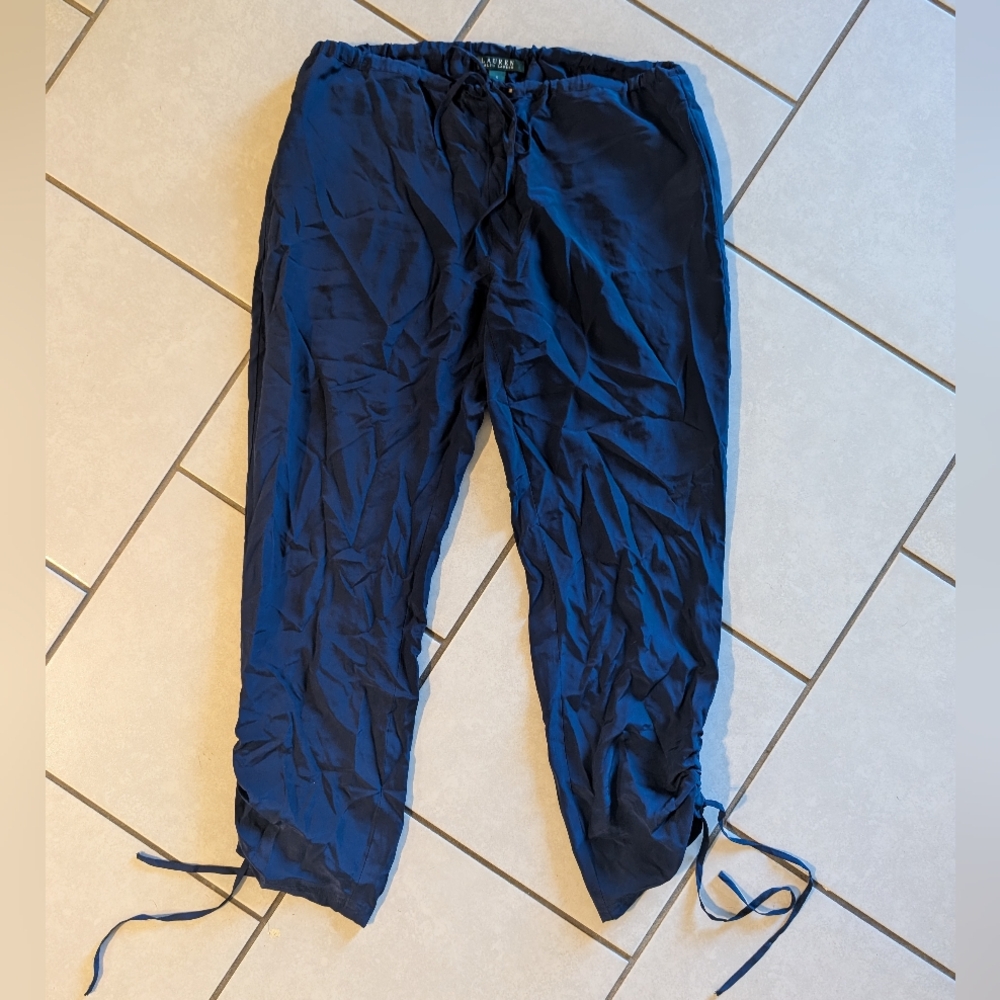 Lauren Ralph Lauren Navy Blue Silk Ankle length Pants Size 6